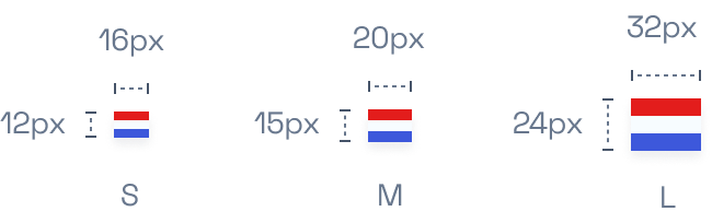 Example with small, medium and large flag sizes.